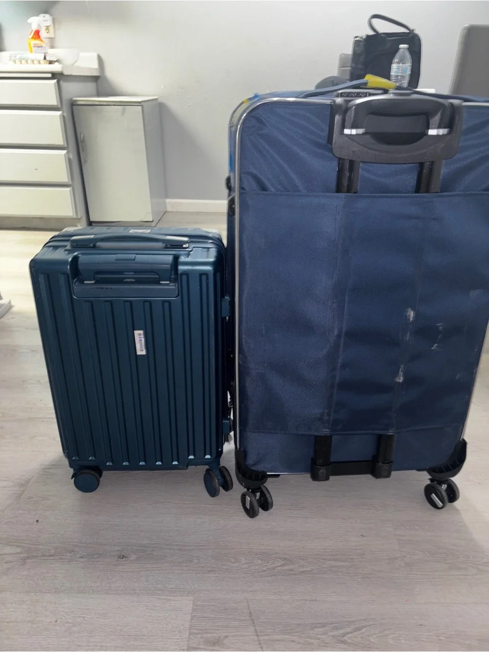 Navy Blue Soft-Side carry on and Hard-Shell Luggage checking - Travel Set